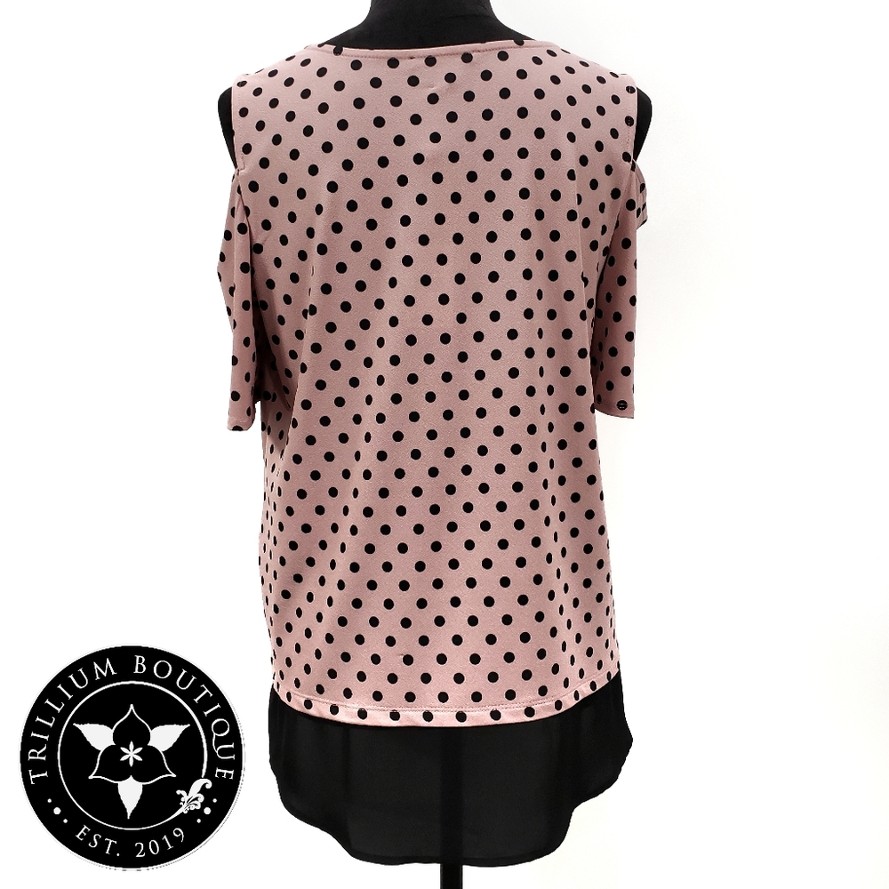 Adrianna Papell Cold-Shoulder Polka Dot Top Medium - Picture 6 of 7